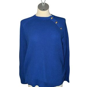 NWT Lauren Ralph Lauren Royal Blue Button-Detail Women's Sweater